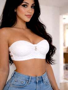 Conjunto Lingerie Sexy Tomara Que Caia Bojo Renda Pingente CJTQC008 - Branco - Visão 4