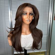 Kanekalon Futura棕色13x4合成蕾丝前假发，18英寸长波浪卷，无需胶水，Kanekalon材质，耐热合成纤维，自由分缝，150%密度，适合女性日常、派对、度假、节日等场合，初学者适用，外观自然，即戴即用，高清无胶蕾丝合成假发，耐热纤维，时尚女性日常、派对、节日等场合适用，初学者适用。 - 棕色 - 查看 5