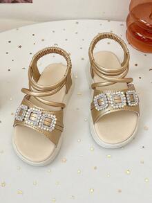 波西米亚风金色厚底凉鞋 | 水钻踝带度假鞋 - 金色 - 查看 1