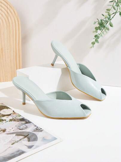 Minimalist Chic Blue Open Toe Backless Stiletto High Heel Sandals