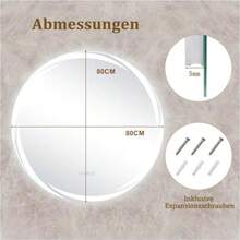 CYPNEspejo para Baño Redondo con Luz LED 80 cm Espejo Circular Inteligente Antivaho con 3 Temperaturas de Color Ajustables Función de Memoria Reloj Digital y Botones Táctiles para Tocador o DormitorioFashion - 227499697 - Ver 7
