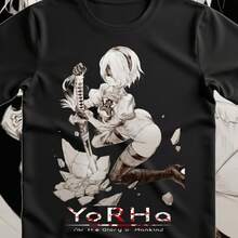 Uni Nier 2B Gaming Waifu T-Shirt, Anese Anime Videogame Shirt - Black - View 1
