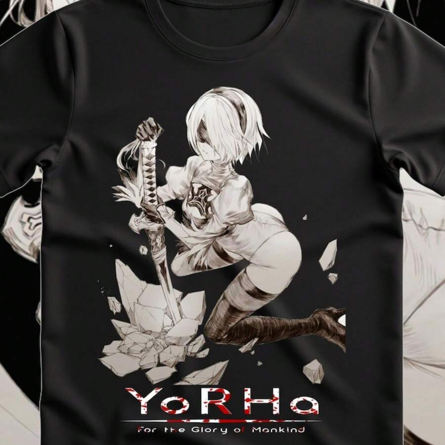 Uni Nier 2B Gaming Waifu T-Shirt, Anese Anime Videogame Shirt - Black - View 1
