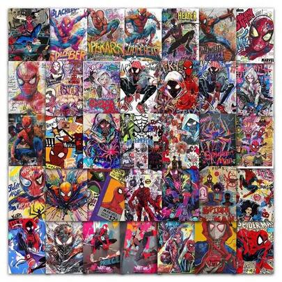 63pcs Marvel Spider-Man Hand-Painted Stickers, Superhero Pattern Stickers, Waterproof Stickers Suitable For Skateboard, Laptop, Motorcycle, Toys, Holiday Gifts, Party Decorations