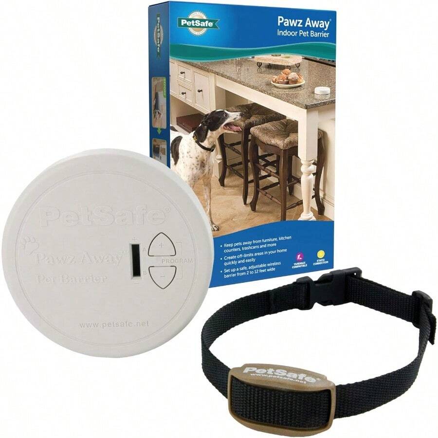 PetSafe Pawz Away Indoor Pet Barrier with Adjustable Range Dog and Cat Home Proofing Static Correction Wireless Pet Gate Keeps Areas Off Limits Battery-Operated For Pets 5 lbs. and Up - Marrón - Ver 1