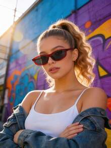1pc Unisex Narrow Oval Cat Eye Small Frame Y2K Retro Street Chic Minimalist Fashion Glasses, Suitable For Vacation - Transparent Red - View 1