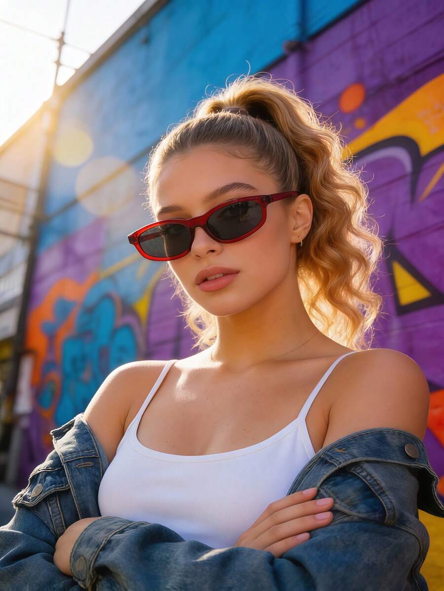 1pc Unisex Narrow Oval Cat Eye Small Frame Y2K Retro Street Chic Minimalist Fashion Glasses, Suitable For Vacation - Transparent Red - View 1