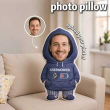 Custom Photo Palm Print Pillow - Hilarious Gag Gift, Realistic 3D Printed Face Design, Soft Plush Fabric, Perfect Personalized Present For Her - Blue Hoodie - View 5
