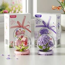 Assorted Mini Artificial Flower Crystal Ball, Children Building Blocks, Micro Particle Building Blocks, Flower Plant Pot Building Blocks, Educational Toys, Pendants And Desktop Decor With Bow Ribbons, Suitable For Home Decor, Birthday/Valentine's Day/Mother's Day/Thanksgiving/New Year Gifts - Multicolor - View 3