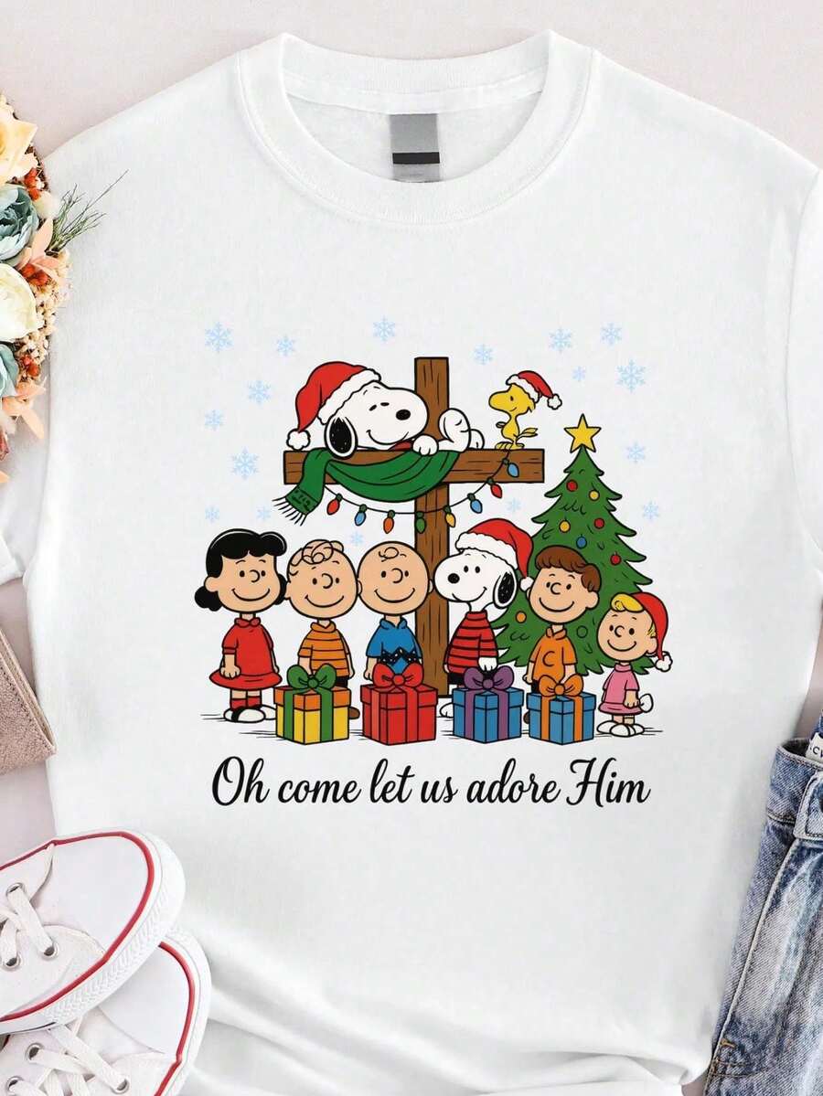 Camiseta navideña: Cuello redondo navideño - Blanco - Ver 1