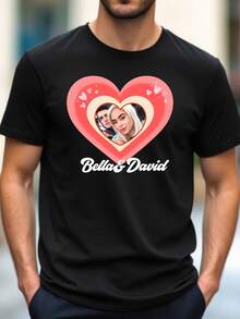 Customized Men's Casual Loose Crew Neck T-Shirt - Add Your Own Image (Landscape Photo/Family Photo/Selfie/Pet Photo/Friend Photo/Couples Photo/Girlfriend Photo/Gift/Couple Logo/Customizable Husband Or Boyfriend T-Shirt) And Your Text To Design Your Personalized Printed T-Shirt. - Black - View 2