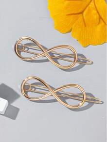 2pcs Fashionable Metal Hair Clips, Suitable For Everyday Wear - Gold - View 2