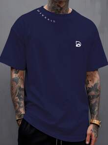 Manfinity Diverse T-Shirt With Collar, 100% Cotton Streetwear - 藏蓝色 - 查看 2