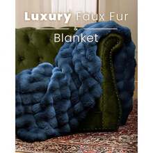 Ultra Soft Cozy Faux Fur Throw Blanket, Fuzzy Plush Thick Bubble Blanket, Oversize Luxury Fluffy Blanket For Couch, Sofa, Bedroom, And Living Room,50x60 Inches,Blue,40008334 - 藍色 - 查看 2