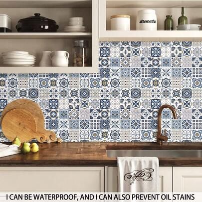 1pc Patchwork Tile Style Wallpaper, Suitable For Boys/Girls Room, Bedroom, Living Room, Furniture Renovation, Home Wall Decor, Self-Adhesive Removable Waterproof Vinyl PVC Material For Home, Dorm, Rental, Available In Large & Small Size