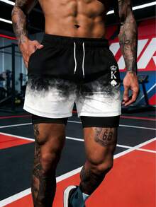 男士渐变字母K印花透气双层短裤 - 彩色 - 查看 1