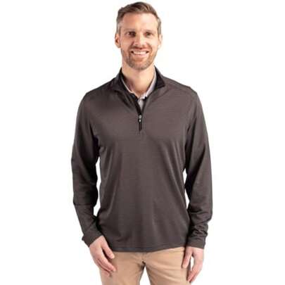 CYPNCutter and Buck Virtue Eco Pique Micro Stripe Reciclado para Hombre con Cierre de CuartoFashion