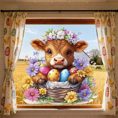 1/3 piezas Adorables pegatinas de ventana de vacas de las tierras altas de Escocia y huevos de Pascua, PVC reutilizable con adsorción electrostática, adecuado para decorar escaparates de tiendas, dormitorios, salas de estar y película artística de privacidad.