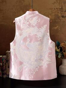 This Peacock-Themed, New Chinese-Style Stand-Up Collar Cardigan Vest Is Perfect For Spring And Summer. The Sleeveless, Pink Tang-Style Vest Is Elegant And Casual, And Can Be Layered Over A Shirt. It Features Side Slits And Is Suitable For Casual, Everyday, And Vacation Wear. - 粉紅色 - 查看 4