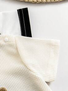 2件套新生男宝宝夏季刺绣小熊条纹纯色华夫格连体衣套装 - 杏色 - 查看 4