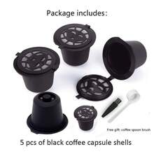 5pcs Reusable Coffee Capsule Shells, Suitable For Refilling Coffee Powder Filters, Compatible With Over 20 Models, 6 Evenly Distributed Water Inlets, 304 Stainless Steel Filter, Includes Measuring Spoon And Cleaning Brush, Suitable For Medium/Dark Roast/Extra Fine Grind, Ideal For Outdoor Camping, Home, And Office Use