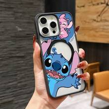 This Disney Lilo & Stitch Phone Case, Featuring Stitch And Angel Cartoon Characters, Boasts A Cute And Playful Design, A Simple And Stylish Appearance, And A Smooth And Comfortable Feel. It Features A Magnetic Back, Camera Protection, A Transparent And Fashionable Back Panel, And Reinforced Corners For Effective Drop Protection, Making It An Ideal Choice For Young People. This Phone Case Is Compatible With IPhone 17/16/15/14/13/...12/11/XR/XS/X Series And SamsungGalaxy S22, S23, S24, And S25 Series Phones. It's The Perfect Gift For Friends And Family. - màu đen - Xem 2