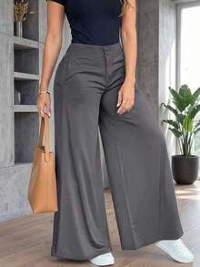 Fashionable Solid Color Casual Loose Wide-Leg Pants For Women, Elegant And Minimalist - 深灰色 - 查看 2