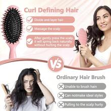 Curl Defining Brush, 2025 Boar Bristle Styling Curly Hair Brushes Combing Shaping Men's And Women's Curls To Reduce PullingPink - Hồng - Xem 7