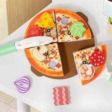 儿童木制披萨DIY切割玩具套装，适合男孩女孩角色扮演，儿童节和生日礼物 - 彩色 - 查看 5