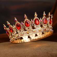 Elegant Baroque Alloy Rhinestone Round Princess Crown Headpiece, Bridal Wedding Party Queen Tiara - Multicolor - View 2