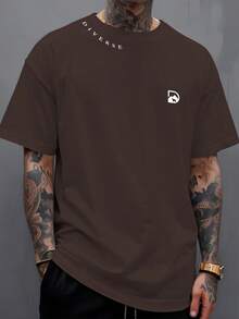 Manfinity Diverse T-Shirt With Collar, 100% Cotton Streetwear - 鏽棕色 - 查看 2
