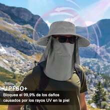 Sombrero de Pesca Protección UV, UPF50+ Sombrero para el Sol para Hombre y Mujer, Gorro Pescador con Cortinas para Cara y Cuello, Plegable y Impermeable, para Senderismo, Camping, Playa, Jardín Unisex - como en la foto - Ver 3