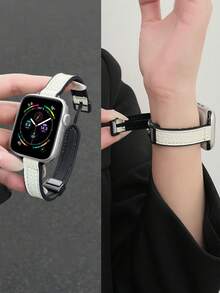 1pc Women's Litchi Grain Leather-Coated Silicone Folding Magnetic Watch Band Compatible With Apple Watch 38/40/41/42/44/45/49mm, Compatible With Apple Watch Ultra3/SE3/11/10/9/8/7/6/5/4/3/2/1, Watch Fit4/Fit4Pro/Fit3, Redmi Watch6/5/4, Mi Band 9Pro/8Pro - Burnt Brown - View 3