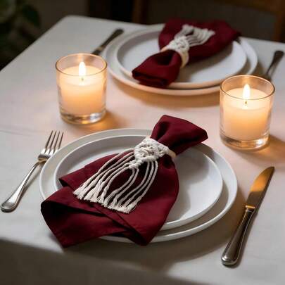 2 piezas Anillos para servilletas de estilo bohemio, anillos decorativos para servilletas con bordes de flecos tejidos a mano, anillos para servilletas de macramé