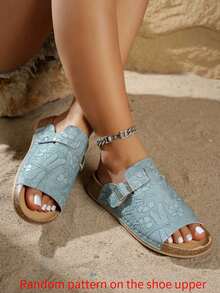 planare Sandalias planas de verano cómodas y ligeras para uso en exteriores/interiores, playa y piscina, con puntera redonda y suela de PU, de estilo casual y vacacional para mujer - Azul - Ver 4