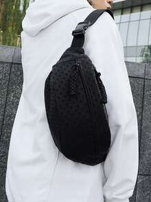 新款休闲简约男士单肩包，可装手机，斜挎包，适合学生，大容量腰包/背包，防水腰包，适合海滩、大学、学校、通勤、街头穿搭，胸包，工作日、周末、暑假旅行必备，大容量便携实用，个性化礼物，送给男士、男友、爸爸、丈夫的礼物，父亲节礼物，暑期大学生礼物，返校礼物，男士小包，男士单肩包，男士腰包，男士腰带包，防水背包 - 黑色 - 查看 6