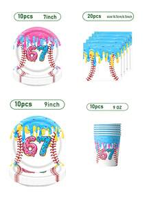 50Pcs Baseball Donut Drip 67th Birthday Disposable Tableware Set, Colorful Drip Glaze Baseball Print Paper Plates Cups Napkins, Adults Kids Sports Sweet Birthday Sports Lover Party Supplies Table Decor Essentials - Multicolor - View 6