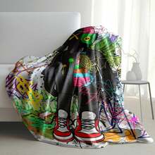 XX Eyes Cartoon Figurine Street Graffiti Pattern Blanket, Culture Hip-Hop Style Blanket,Soft Warm Nap Blanket For Home Office Travel Camping - 豐富多彩的 - 查看 5