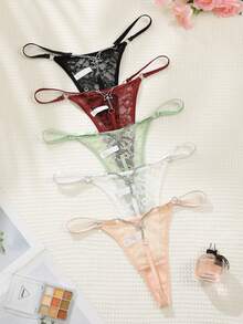 5pcs Sexy Lace Metal Chain Comfortable Women's Thong Panties - Multicolor - View 2