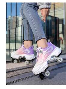 Women's 4-Wheel Casual Roller Skate Shoes With Retractable Wheels - Pink - View 2