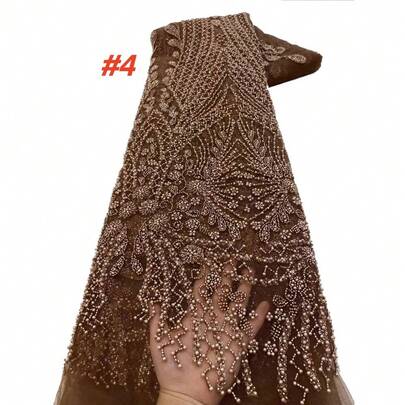 High-Quality Heavy Beaded Lace Fabric, Luxury Nigerian Sequin Lace French Net Fabric, Suitable For Party Dress Making