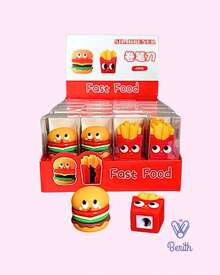 Apontador Papelaria fofa De Lápis Batata Frita e Hambúrguer Fofo Kawaii Papelaria Silicone Cortador Escola - Hambúrguer - Visão 3