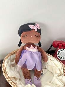 1pc 35cm/13.78in Plush Doll For Girls, Butterfly Decor Closed Eyes Girl, Soft Stuffed Toy With Butterfly Hairclip And Purple Flower Dress, Cute Princess Doll, Girls Birthday Gift And Bedroom Decor, Children's Day, Christmas, Easter Gift - Multicolor - View 8