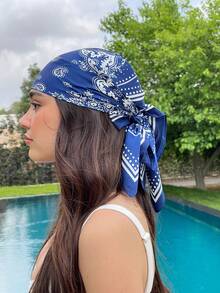 1 chiếc khăn bandana kiểu Bohemian mới, họa tiết Paisley, khăn choàng/khăn quàng cổ bằng lụa thời trang dành cho nữ, dùng để chống nắng, phù hợp cho mặc hàng ngày và đi nghỉ mát, khăn trùm đầu thời trang mùa xuân/hè cho nữ, phụ kiện tóc thanh lịch, băng đô cài tóc, thích hợp cho kỳ nghỉ, du lịch, lễ hội, tiệc tùng. - Màu xanh lam - Xem 4