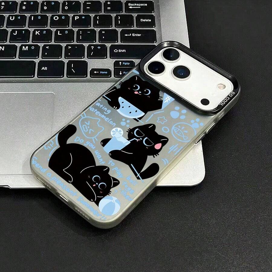 苹果phonecase快乐黑猫799JPCYKiPhone8圣诞礼物SamsungGalaxyS25Plus新年礼物16ProMax男女朋友16e生日礼物 - 半透明の黒 - チェックする 1