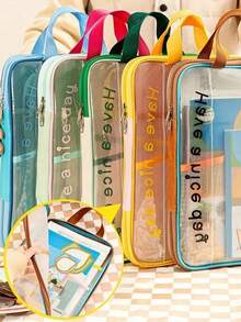 حافظة ملفات مزدوجة السحاب، مصنوعة من مادة شبكية سميكة، متينة، حقيبة تخزين وتنظيم، يمكن أن تحتوي على الكتب والمستلزمات المكتبية، متعددة الاستخدامات، تصميم خفيف الوزن مع مقبض قوي، مثالية للطلاب والمهنيين - متعدد الألوان - مشاهدة 1