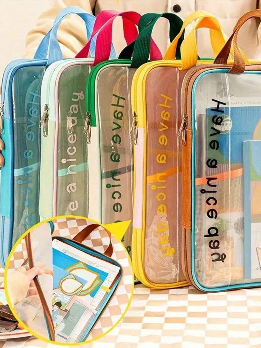 حافظة ملفات مزدوجة السحاب، مصنوعة من مادة شبكية سميكة، متينة، حقيبة تخزين وتنظيم، يمكن أن تحتوي على الكتب والمستلزمات المكتبية، متعددة الاستخدامات، تصميم خفيف الوزن مع مقبض قوي، مثالية للطلاب والمهنيين - متعدد الألوان - مشاهدة 1