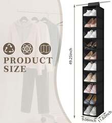 Euuztu Sadnyy 10-Shelf Hanging Closet Shelf Shoe Organizer With Dust Cover Hanging Closet Organizer Dorm Essentials Girls Boys Clothes Storage Hats And Handbags, 10 Kg Load Capacity (Black) - 灰色 - 查看 4