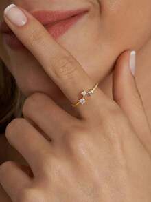 1 Pc Simple And Delicate Triple-Diamond Ring 925 Sterling Silver Elegant Women's Ring, Exquisite Women's Jewelry Gift For Everyday Wear, Dating, New Year's Gift, Valentine's Day Gift - Three Diamond Ring - View 3