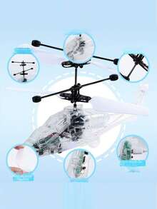 Remote Control Smart Sensing Helicopter, Fighter Plane, Made Of Anti-Fall Material, Infrared Sensing Remote Control Helicopter. Toy Plane, Remote Control Helicopter, Remote Control Plane, Plastic Flying Toy, Gesture Sensing, Infrared Interactive Educational Toy, With LED Lampshade, Remote Control No Battery Required. - Army Green - View 6